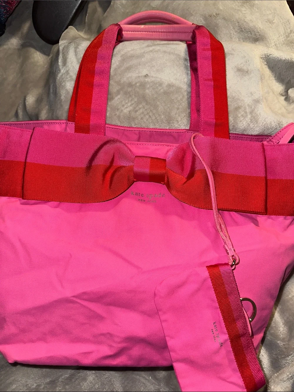 kate spade Pink Red Bow Baby Bag and Wristlet